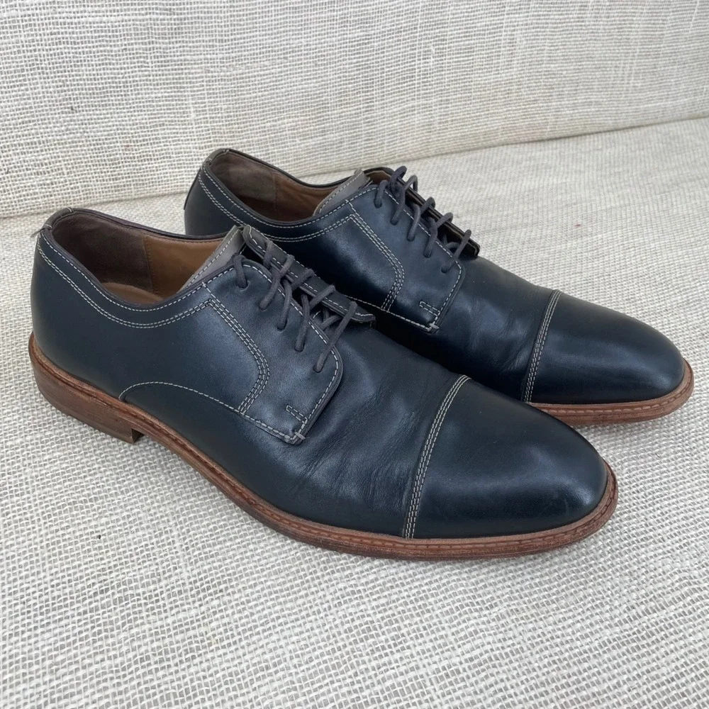 Johnston & Murphy Navy Sheepskin Leather Cap Toe Oxford Shoes Mens 12M 20-9511